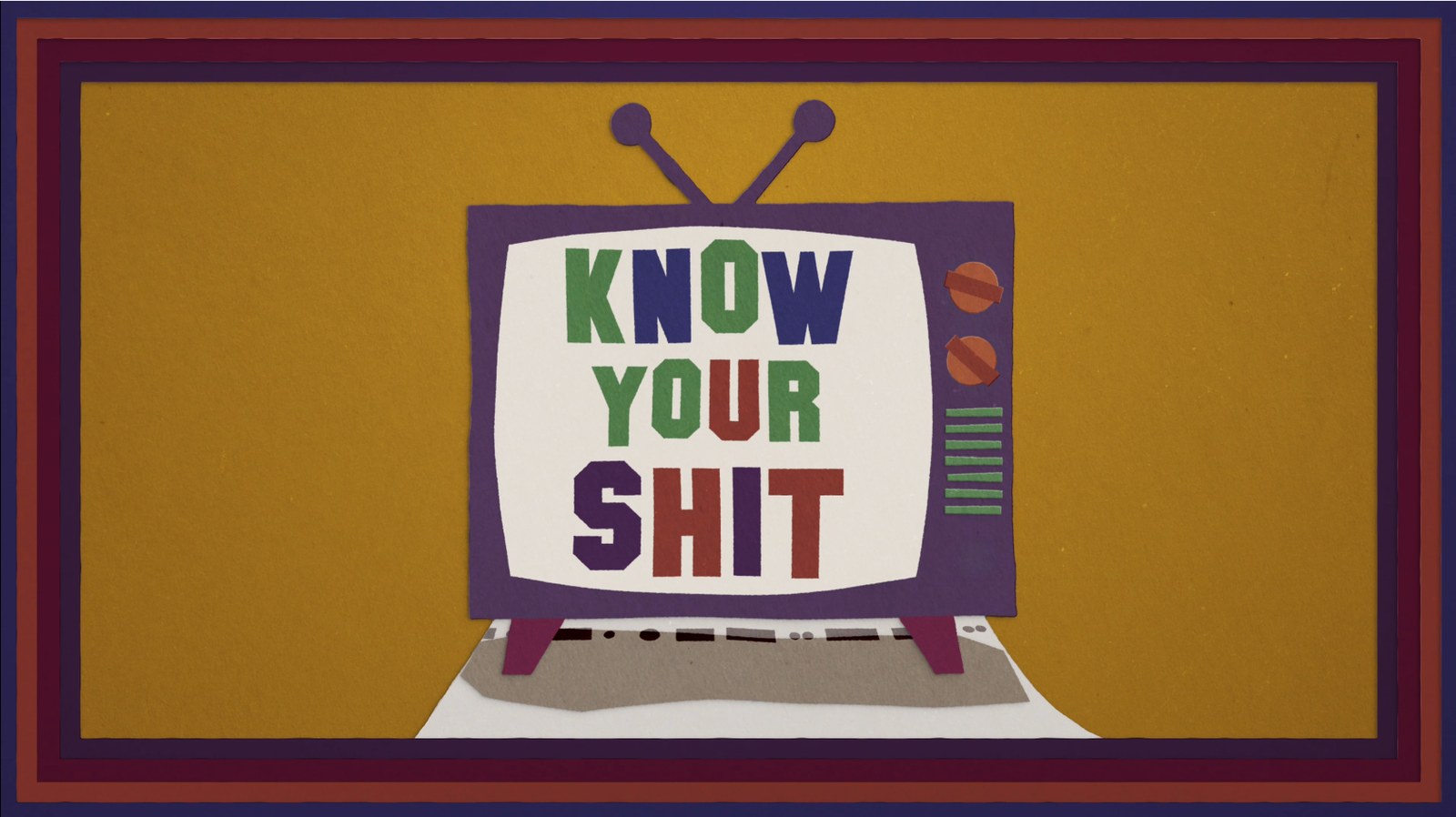 Cut paper title card showing a vintage television set